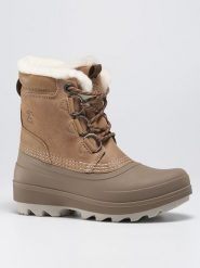 Kamik Skórzane kozaki zimowe "Laurenlo" w kolorze jasnobrązowym rozmiar: 40. Brązowe kozaki Kamik, na zimę, z polaru, z okrągłym noskiem, bez obcasa, bez zapięcia. Za 430.76 zł.