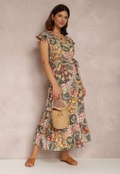 Żółta Sukienka Hesena. Żółte sukienki Renee, na imprezę, na lato, l, bez wzorów, z materiału, boho, bez kołnierzyka, bez ramiączek, midi, kopertowe. Za 49.99 zł.