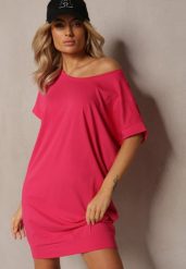Różowa T-shirtowa Sukienka Pudełkowa z Elastycznej Bawełny Ellensa. Czerwone sukienki Renee, l, bez wzorów, z bawełny, wakacyjne, bez kołnierzyka, bez ramiączek, mini. Za 49.99 zł.