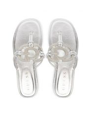 Guess Japonki FLJSM2 SAT21 Srebrny. Szare klapki Guess, z aplikacjami, ze skóry, bez obcasa. Za 589.99 zł.