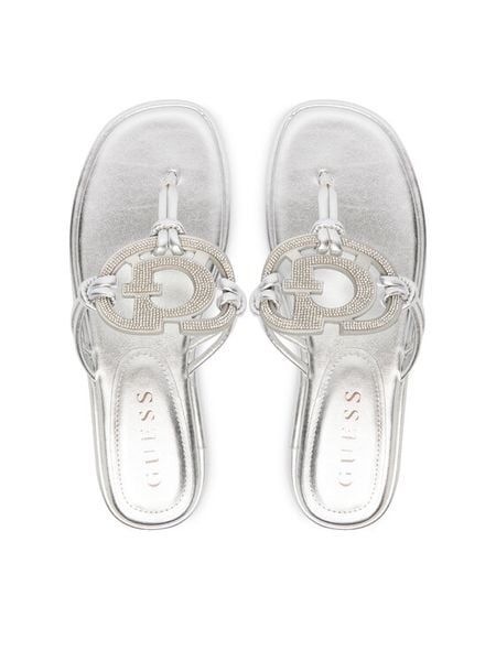 Guess Japonki FLJSM2 SAT21 Srebrny. Szare klapki Guess, z aplikacjami, ze skóry, bez obcasa. Za 344.99 zł.