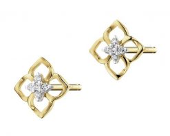 Kolczyki z żółtego złota z diamentami - kwiatki - 0,03 ct - próba 375. Żółte kolczyki Apart, z diamentem, złote. W wyprzedaży za 601.30 zł.