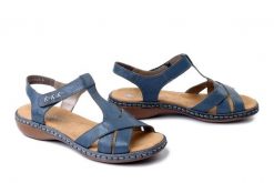 RIEKER 65919-12 blue, sandały damskie. Niebieskie sandały Rieker, bez wzorów, bez obcasa, bez zapięcia. Za 255.92 zł.