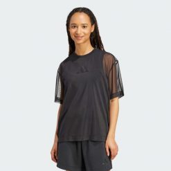 Koszulka ALL SZN Soft Lux Mesh. Czarne bluzki Adidas, m, bez wzorów, z meshu, sportowe, bez kołnierzyka, bez ramiączek. Za 179.00 zł.
