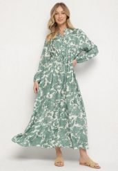 Zielona Rozkloszowana Sukienka z Wiskozą w Kwiatowy Wzór Filirelle. Zielone sukienki Born2be, na spotkanie biznesowe, l, bez wzorów, z wiskozy, eleganckie, bez kołnierzyka, bez ramiączek, maxi, rozkloszowane. Za 119.99 zł.