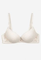 Kremowy Biustonosz z Regulowanymi Ramiączkami Zapinany na Haftki Ozdobiony Koronką Zloella. Brązowe biustonosze Renee, bez wzorów, z koronki. Za 29.99 zł.