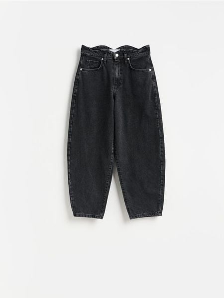 Jeansy barrel leg - szary. Szare jeansy Reserved, bez wzorów. Za 149.99 zł.