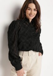 Czarna Koszula Transparentna z Bufkami na Rękawach Oslia. Czarne koszule Born2be, m, bez wzorów, bez kołnierzyka, bez ramiączek. Za 139.99 zł.