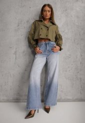 Niebieskie Jeansy Szerokie z Wytarciami High Waist Calale. Niebieskie jeansy Renee, l, bez wzorów, z podwyższonym stanem. Za 119.99 zł.