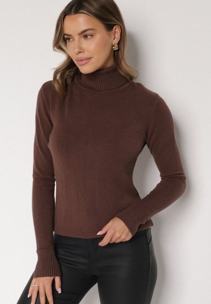 Brązowy Sweter z Golfem z Domieszką Kaszmiru i Wiskozy Zaisma. Brązowe golfy Born2be, bez wzorów, z jeansu, bez ramiączek. Za 89.99 zł.