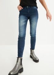 Dżinsy Skinny, mid waist, krótsze nogawki. Niebieskie jeansy bonprix, uniwersalny, bez wzorów. Za 94.99 zł.