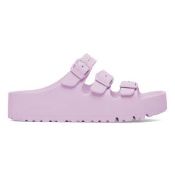 Klapki damskie Birkenstock Florida III Flex Platform EVA Crocus. Fioletowe klapki Birkenstock, bez wzorów, bez obcasa, na platformie. Za 239.99 zł.