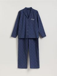 Bawełniana piżama dwuczęściowa - granatowy. Niebieskie piżamy Reserved, bez wzorów, z bawełny, bez ramiączek. Za 159.99 zł.