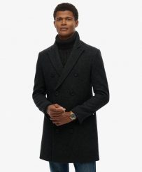 Superdry Town Coat Płaszcz slim z mieszanką wełny – Black Herringbone. Czarne płaszcze Superdry, m, bez wzorów, z materiału, bez kaptura. Za 1,075.70 zł.