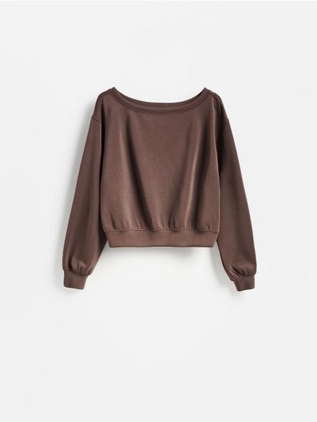 Gładka bluza z modalem - brązowy. Brązowe bluzy Reserved, l, bez wzorów, z dzianiny, bez kaptura. Za 119.99 zł.
