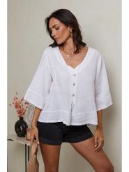 Le Monde du Lin Lniana bluzka w kolorze białym rozmiar: 34/36. Białe bluzki Le Monde du Lin, bez wzorów, ze lnu, klasyczne, bez kołnierzyka, bez ramiączek. Za 130.99 zł.