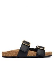 Tommy Hilfiger Klapki Leather Double Strap Cork Sandals FW0FW09118 Czarny. Czarne klapki TOMMY HILFIGER, bez wzorów, ze skóry, bez obcasa. Za 409.99 zł.