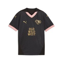 Młodzieżowa koszulka wyjazdowa Palermo F.C. 24/25 PUMA Black Gold. Czarna bluzki Puma, m, bez wzorów, z materiału, młodzieżowe, bez kołnierzyka, bez ramiączek. Za 359.00 zł.