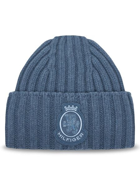 Tommy Hilfiger Czapka Th Crest Fluffy AW0AW18210 Niebieski. Niebieskie czapki TOMMY HILFIGER, bez wzorów, z wełny. Za 349.99 zł.