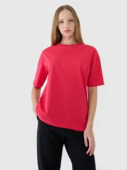 4F T-shirt oversize gładki damski - różowy M. Czerwone t-shirty 4f, m, bez wzorów, z bawełny, bez kołnierzyka, bez ramiączek. W wyprzedaży za 39.99 zł.