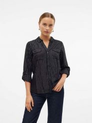Vero Moda Bluzka w kolorze srebrno-czarnym rozmiar: XS. Czarne bluzki Vero Moda, xs, bez wzorów, bez kołnierzyka, bez ramiączek. Za 41.79 zł.