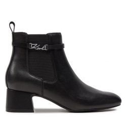 Botki KARL LAGERFELD. Czarne botki KARL LAGERFELD, bez wzorów, bez obcasa, na słupku, bez zapięcia. Za 999.99 zł.