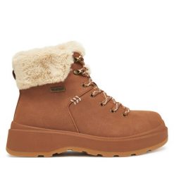 Botki Skechers. Brązowe botki Skechers, bez wzorów, bez obcasa, na płaskiej podeszwie, bez zapięcia. Za 399.99 zł.