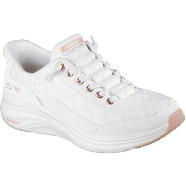 Buty sportowe damskie Skechers Contour Foam Golden Hour. Białe obuwie sportowe Skechers, z syntetyku, bez zapięcia. Za 369.99 zł.