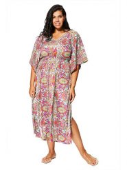 Aller Simplement Sukienka w kolorze turkusowo-różowym rozmiar: 54-58. Różowe sukienki Aller Simplement, bez wzorów, klasyczne, bez kołnierzyka, bez ramiączek, maxi. Za 56.99 zł.