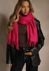 Fuksjowy Szalik z Wiskozą Bawełną i Frędzlami Siathlin. Czerwone szaliki Renee, bez wzorów, z bawełny, biznesowe. Za 44.99 zł.