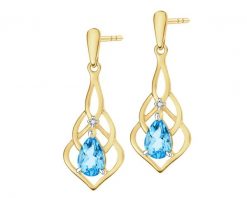 Kolczyki z żółtego złota z brylantami i topazami - próba 585. Żółte kolczyki Apart, z brylantem, złote. Za 2,390.00 zł.