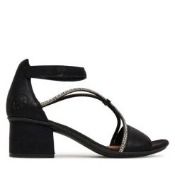 Sandały Rieker. Czarne sandały Rieker, bez wzorów, bez obcasa, na słupku, bez zapięcia. Za 259.99 zł.