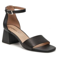 Sandały Caprice. Czarne sandały Caprice, bez wzorów, bez obcasa, na słupku, bez zapięcia. Za 219.99 zł.