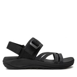 Sandały Merrell. Czarne sandały Merrell, bez wzorów, bez obcasa, na płaskiej podeszwie, bez zapięcia. Za 239.99 zł.