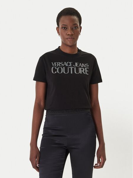 Versace Jeans T-Shirt 80HAHT09 Czarny Regular Fit. Czarne t-shirty Versace Jeans, m, bez wzorów, z bawełny, bez kołnierzyka, bez ramiączek. Za 347.99 zł.