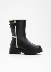 Kozaki. Czarne kozaki bonprix, bez obcasa, bez zapięcia. Za 219.99 zł.
