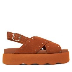 Sandały Scholl. Brązowe sandały Scholl, bez wzorów, bez obcasa, na płaskiej podeszwie, bez zapięcia. Za 489.99 zł.