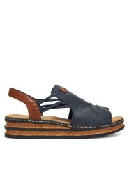 Rieker Sandały CEO-62962-14 Granatowy. Niebieskie sandały Rieker, bez wzorów, ze skóry, bez obcasa, na koturnie, bez zapięcia. Za 319.99 zł.