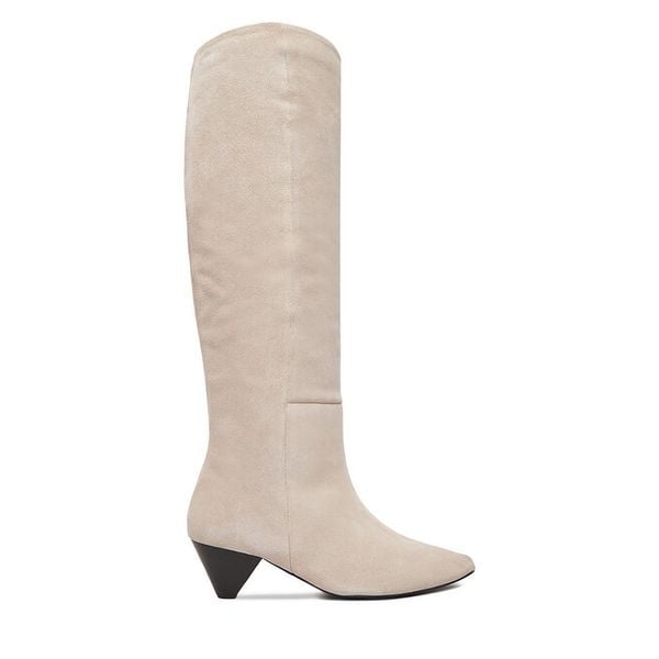 Kozaki Badura. Szare kozaki Badura, bez obcasa, na słupku, bez zapięcia. Za 649.99 zł.