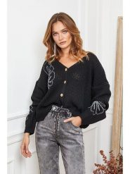 Joséfine Kardigan "Beegees" w kolorze czarnym rozmiar: M. Czarne kardigany Joséfine, m, bez wzorów, ze splotem. Za 130.99 zł.