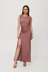 Pudrowa Marszczona Sukienka Maxi z Poduszkami. Czerwone sukienki MOE, l, bez wzorów, z lycry, wizytowe, bez kołnierzyka, bez ramiączek, maxi. Za 318.90 zł.