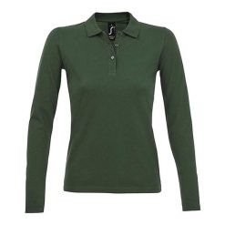 Damska Koszulka Polo Z Długim Rękawem Perfect Pique. Zielone koszulki sportowe SOL'S, bez wzorów, bez ramiączek. Za 99.99 zł.