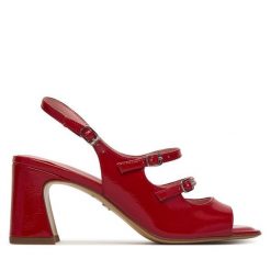 Sandały Tamaris. Czerwone sandały Tamaris, bez wzorów, bez obcasa, na słupku, bez zapięcia. Za 299.99 zł.