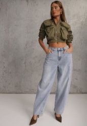 Niebieskie Jeansy Typu Loose z Bawełną High Waist Maeriala. Niebieskie jeansy Renee, l, bez wzorów, z podwyższonym stanem. Za 119.99 zł.