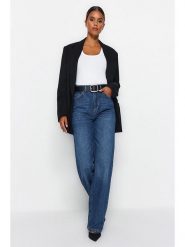 Trendyol Dżinsy - Comfort fit - w kolorze granatowym rozmiar: 44. Niebieskie jeansy Trendyol, bez wzorów, z podwyższonym stanem. Za 110.55 zł.