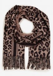 Ciemnobeżowy Wiskozowy Szalik Ozdobiony Frędzlami Siathara. Brązowe szaliki Born2be, bez wzorów, z jeansu, eleganckie. Za 39.99 zł.