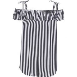 Bluzka "carmen" w paski bonprix ciemnoniebiesko-biały w paski. Niebieskie bluzki bonprix, bez wzorów, bez kołnierzyka, bez ramiączek. Za 37.99 zł.