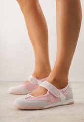 Różowe Tenisówki w Stylu Balerinek z Napisem Emitanela. Czerwone baleriny Born2be, z jeansu, bez zapięcia, tenisowe. Za 89.99 zł.