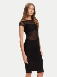 Guess Sukienka koktajlowa W5YK66 KBAH2 Czarny Regular Fit. Czarne sukienki Guess, s, z aplikacjami, z syntetyku, wizytowe, bez kołnierzyka, bez ramiączek. Za 529.99 zł.