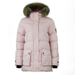 Parka dla kobiet Peak Mountain. Czerwone parki Peak Mountain, na zimę, z futra, bez kaptura. W wyprzedaży za 331.00 zł.